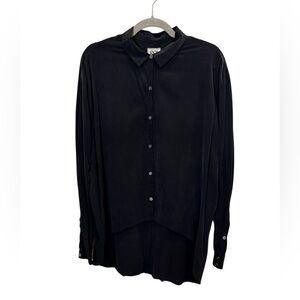 GO BY GO SILK Black Washable 100% Silk Button-Up Shirt sz S